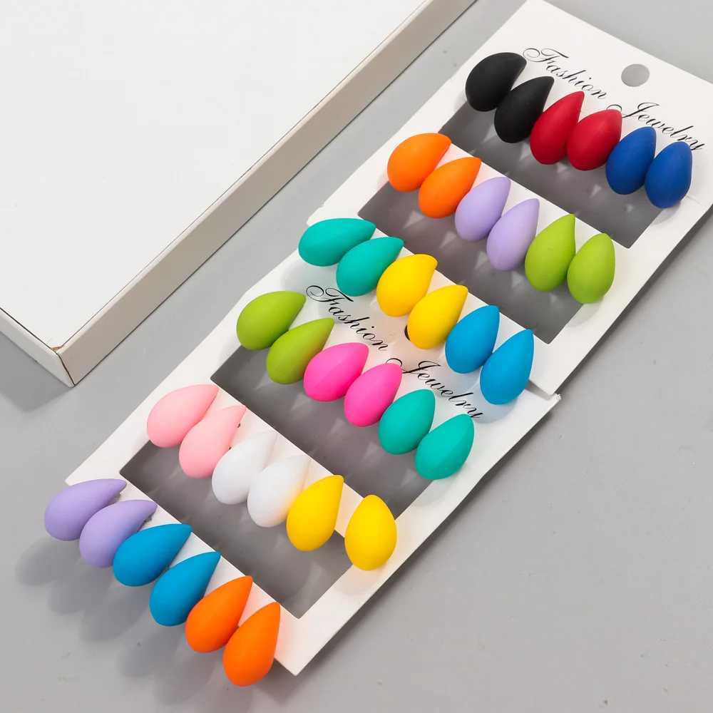 New 9 pairs/set of acrylic short and chubby water drop earrings for warm matte colors De tear drop ear rings fashionable jewelry X241106