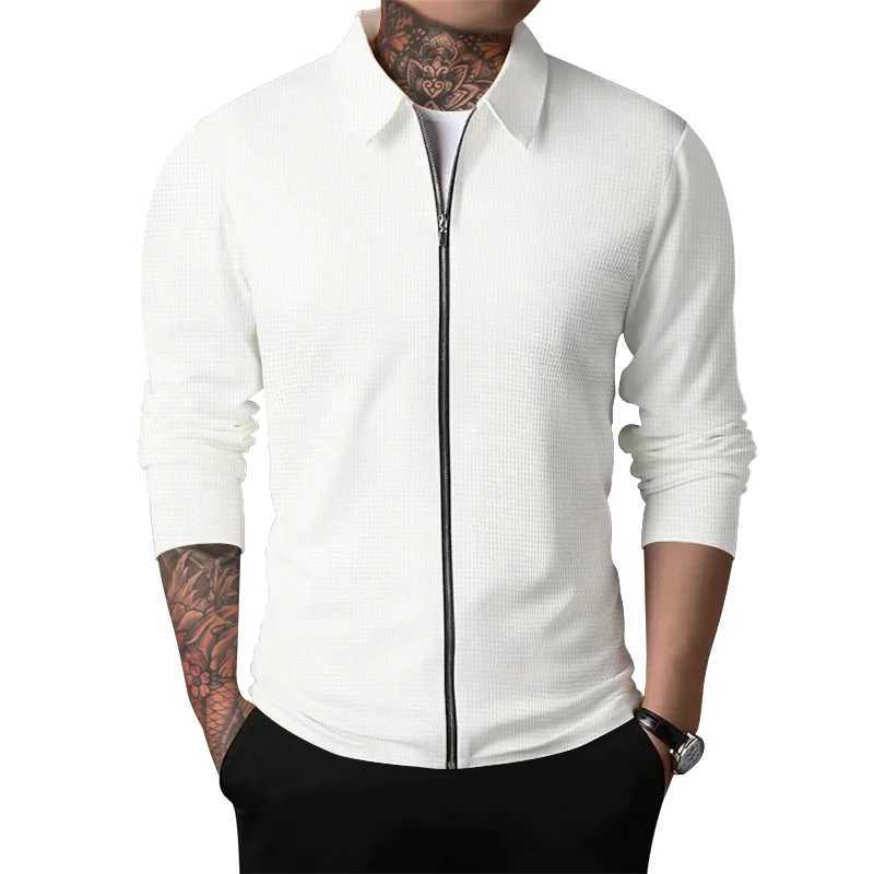 2023 Spring/Summer New Mens Sportswear Zipper Long Sved Shirt+Polyester Fiber Solid Color Checkered W241106