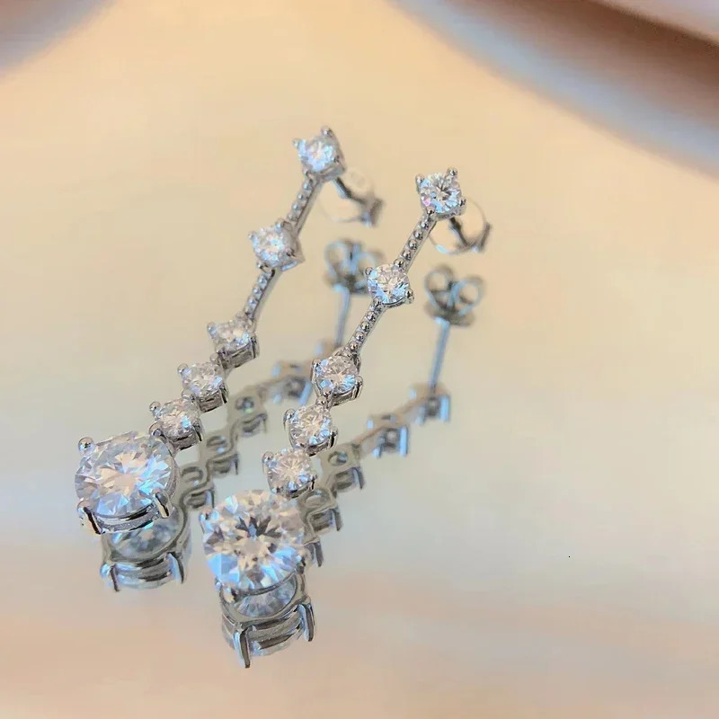 womens pendant earrings 3ct a pair of D-color VVS1 diamond tassel earrings 925 sterling silver exquisite jewelry gift 241106