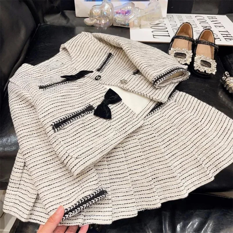 Girls Casual Suit Set Spring Fashion Collegiate Style Baby Girl Toddler Two-piece Sets Fall Kids Lapel Party Clothes 241106