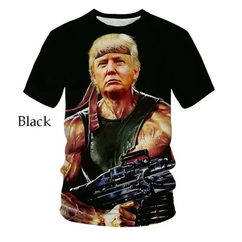 shanshi mens designer t shirt 2024 New Fun US President Donald Trump Printed Men's T-shirt 3D Popular Street Wear