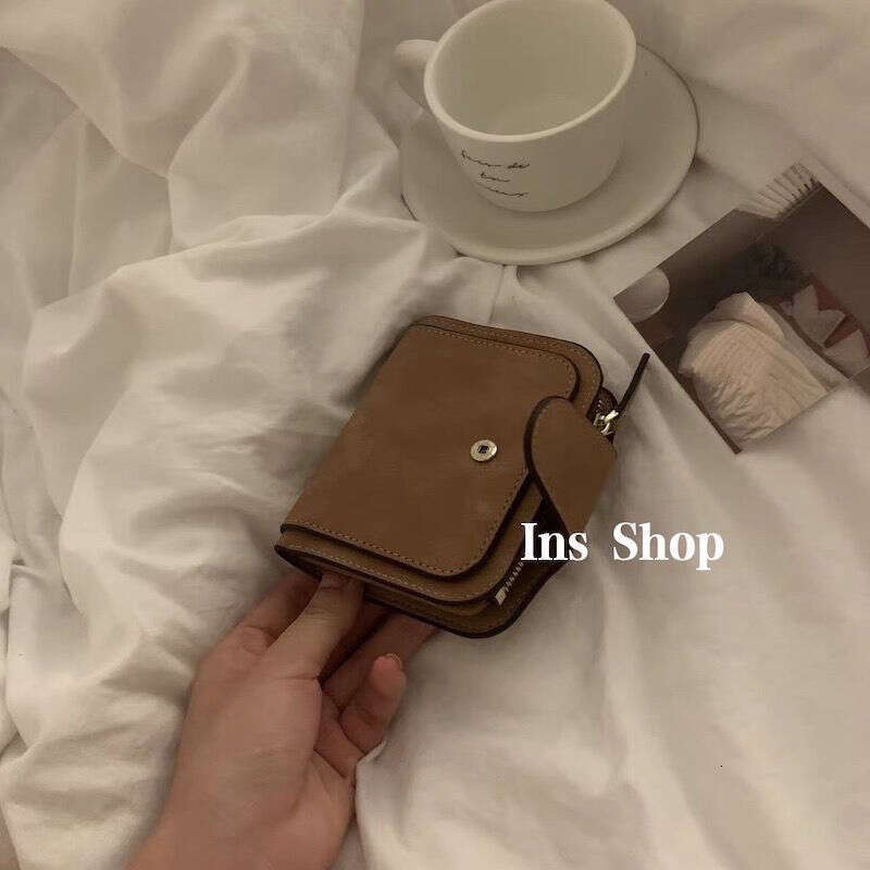 Women's Brown Student Wallet - Compact Folding Bag with Coin Pocket