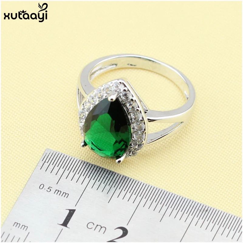 XUTAAYI High Quality 925 Silver Jewelry Set Green Jadeite Flower Necklace/Ring/Earring/Bracelet Wedding Jewelry Set 241106