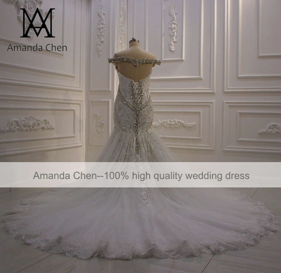hochzeitskleid Off Shoulder Rhinestore Crystal Mermaid Wedding dress