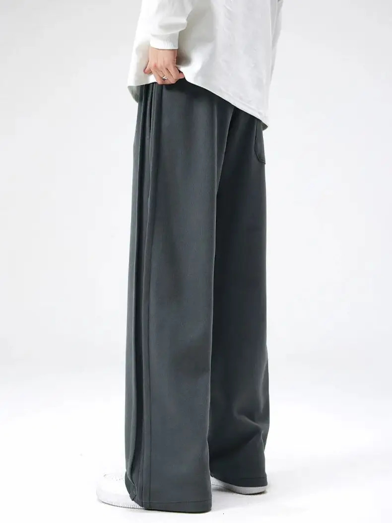 Cotton Straight Leg Sweatpants Mens Loose Drape Side Stacked Athletic Casual Pants Pleated Soft Breathable Simple Sport 241104