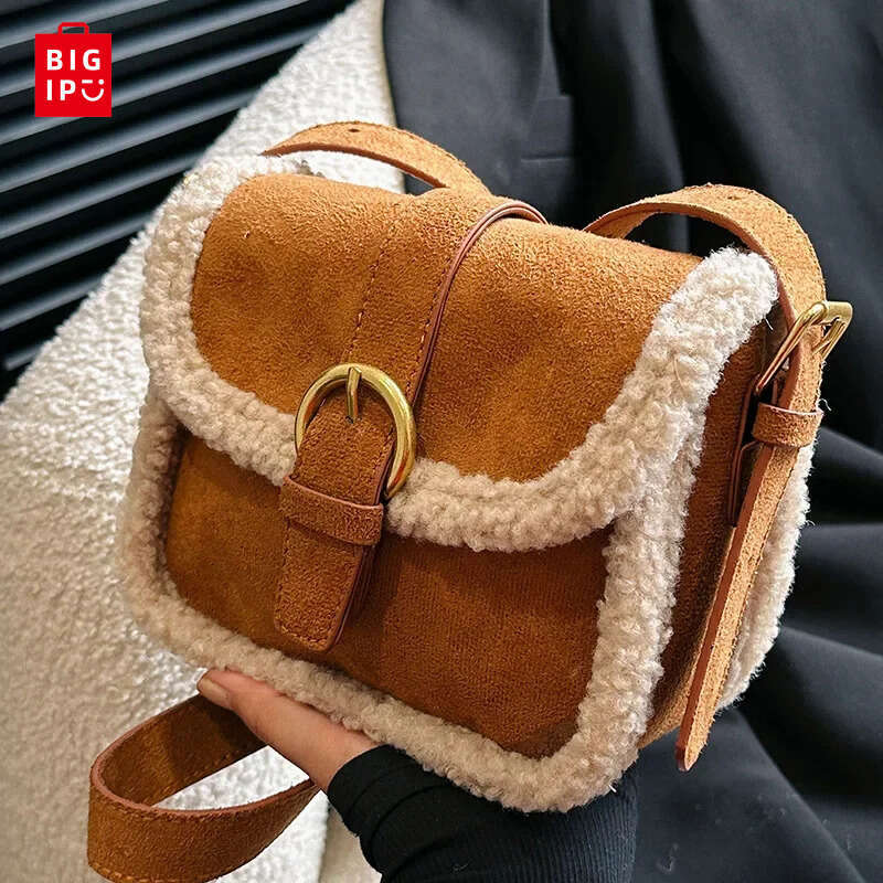 Designer Bag Women's Shoulder Bag Suede And Faux Fur Patchwork Retro Lock Crossbody Bag Small Flap Handbag Brand Designer Tote Bags Handbag