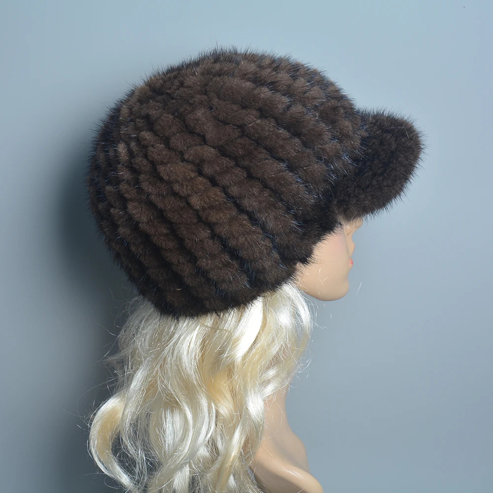 Russian womens winter handmade knitted mink fur hat with natural warm mink fur lining womens fashionable 100% genuine leather mink fur hat 241106