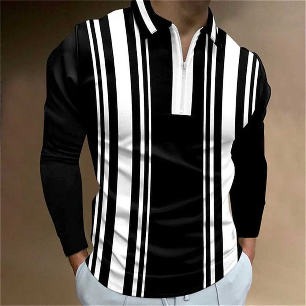 2024 Mens Color Stripe Printed Fashion T-shirt Mens Top Casual Sports Collar Long Sve T-shirt Mens W241106