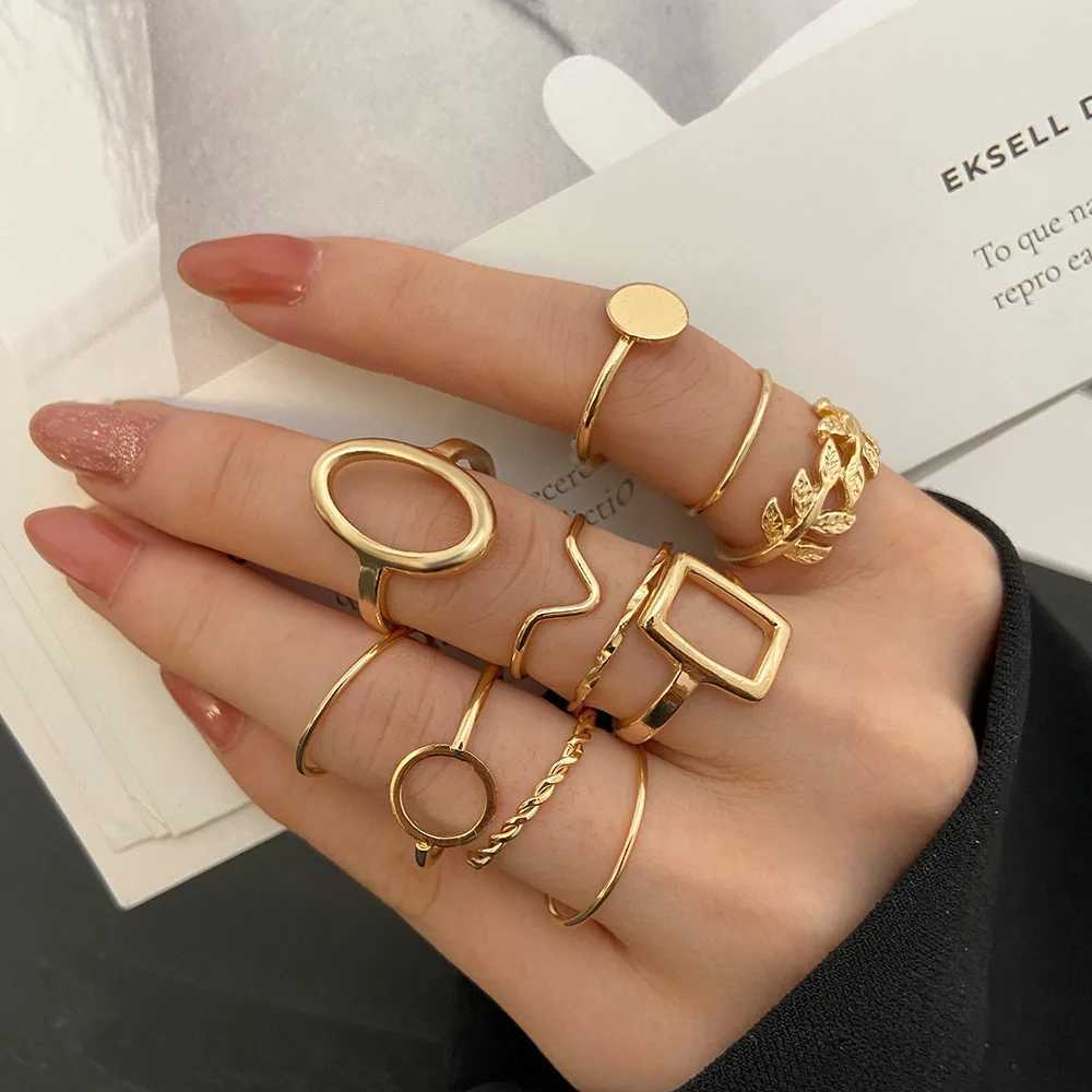New fashion gold ring set designed for simple Iragar Geely oval hollow opening rings girls party jewelry gift bags X241106