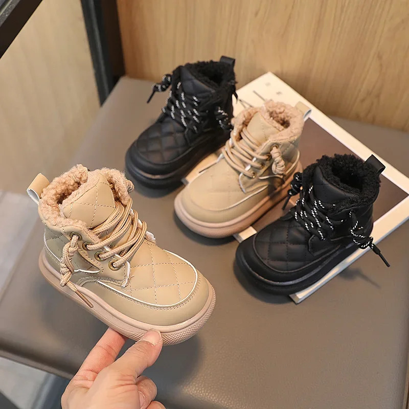 Autumn Winter Kids Boots Warm Plush Boys Toddler Girls Boots Fashion Clith Children Casual Shoes Boys Girls Boots for Kids 241106