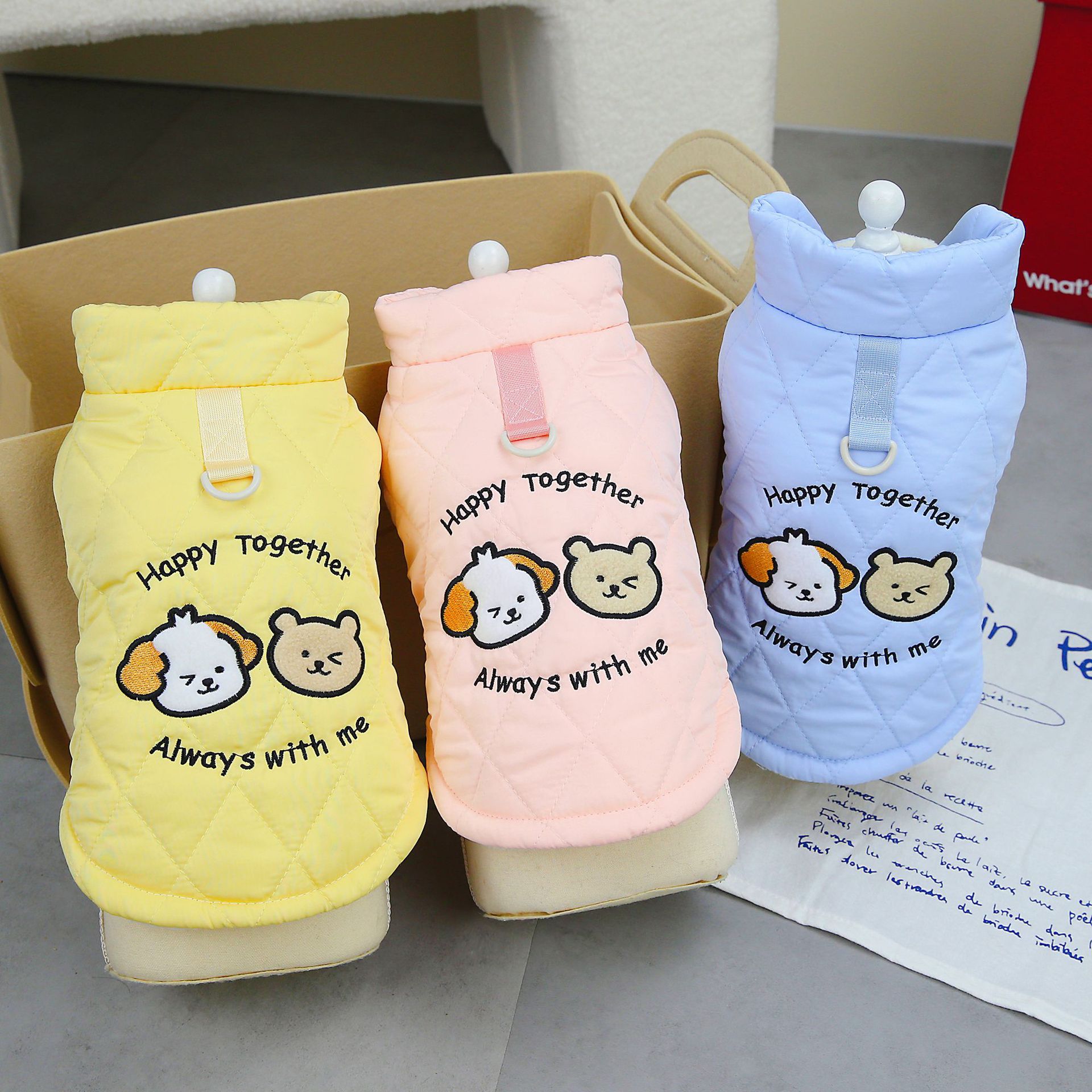 Happy Bear Dog Winter Coat Vest Fleece Lined New Teddy Kitty Dog Clothes Heavy Warm Cartoon Pet Clothes