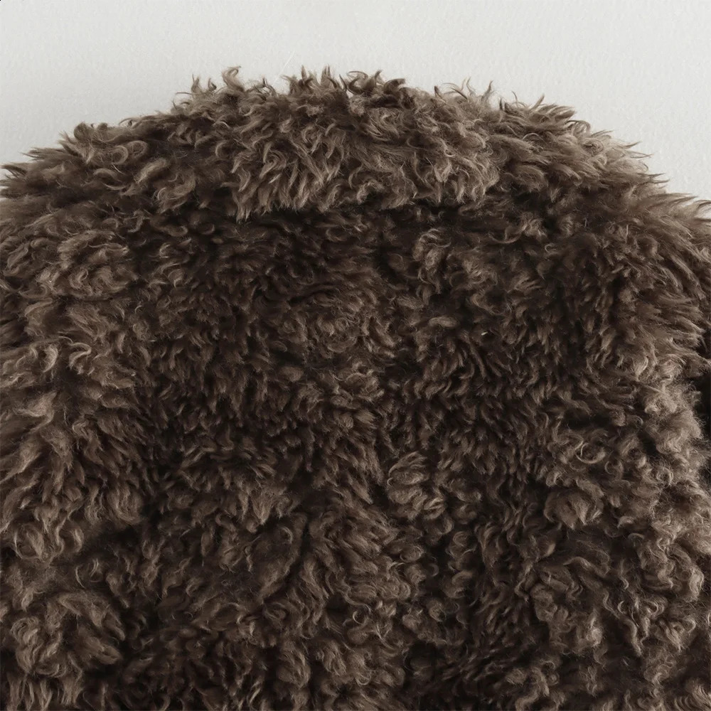 INS Fashion Brown Color Big Turn Down Collar Single Breasted Long Sleeves Women Solid Loose Artificial Fur Coat ZATT 241104
