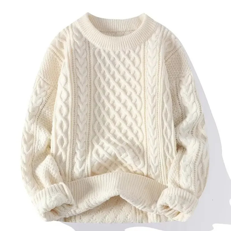 Trendy Knitted Sweater For Men Casual Round Neck Warm Inner Loose-fit Pullover Cozy Soft Supple Fall Winter Fashion 241106