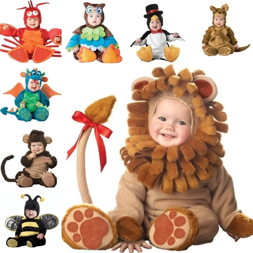 6M-24M Christmas and Halloween costumes for baby girls lions dinosaurs jumpsuits reindeer and children 241105