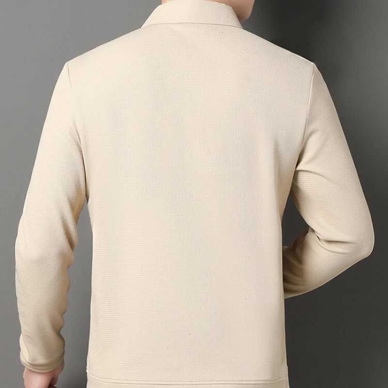 Winter new solid color stretchable business casual mens long sleeved loose and breathable slim fit collar T-shirt. W241106