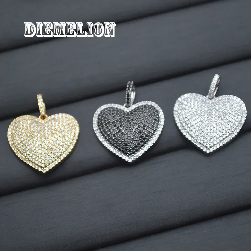 High quality two tone sparkling 5A color CZ crystal love heart pendant suitable for womens jewelry making products 241106