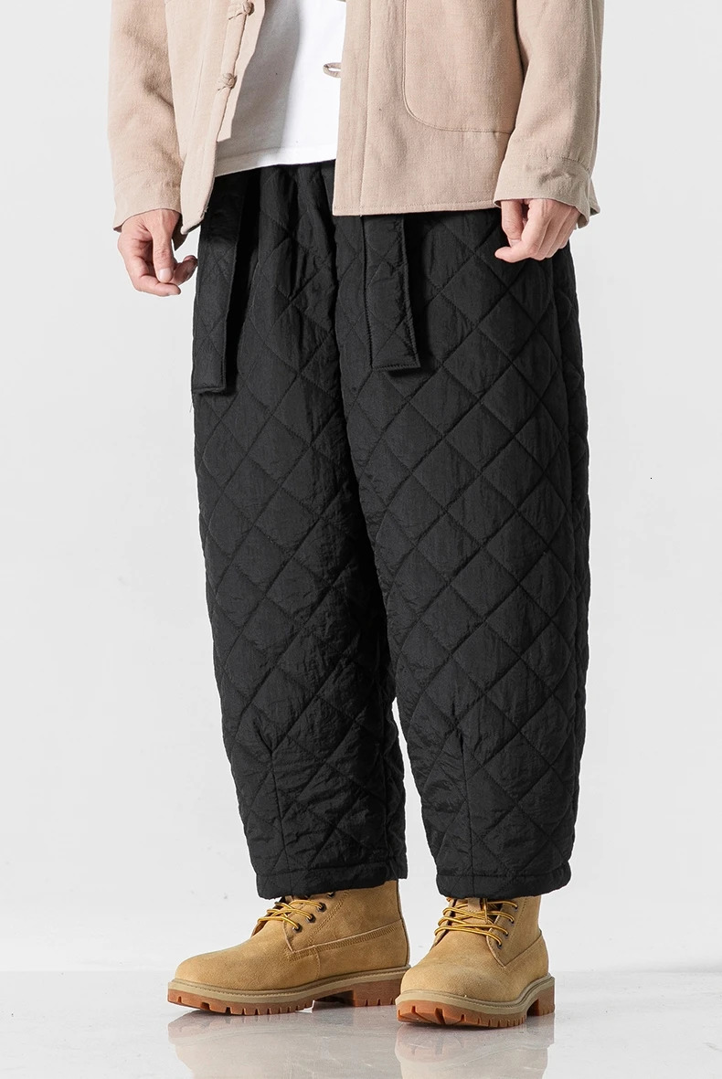 Autumn Winter Thick Quilted Harem Pants Men Chinese Style Warm Trousers Male Harajuku Sweatpants Jogging Oversized 241104