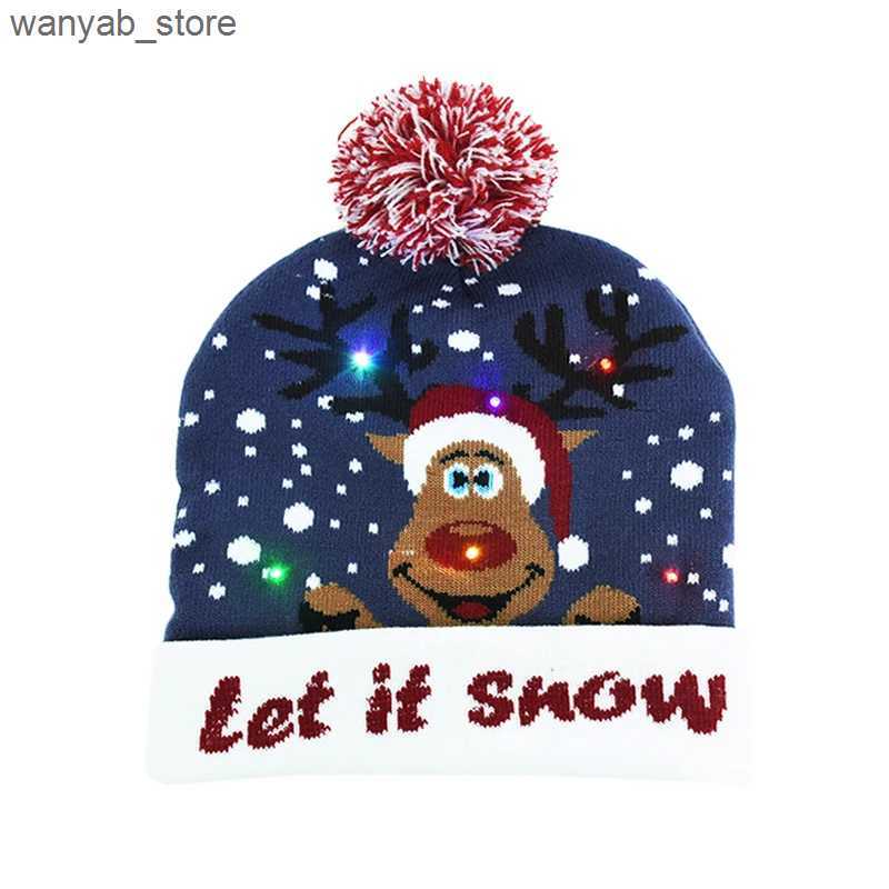 Wide Brim Hats Bucket Hats LED Christmas Hat Sweater Knitted Beanie Christmas Light Up Knitted Hat Christmas Gift for Kids Xmas 2024 New Year Decorati