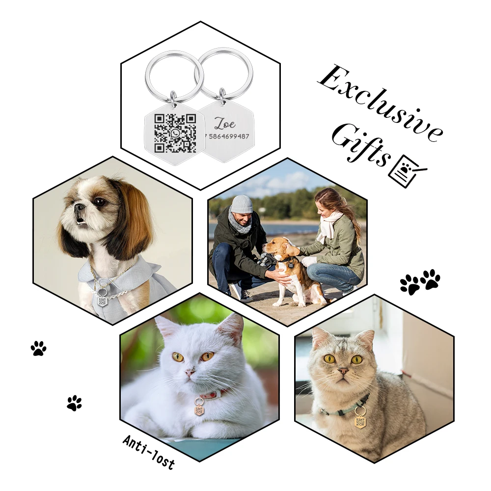 Customized Pets Dog Collar QR Code Tags Personalized Contact Number and Code for Puppy Kitten Collar Anti-lost Pet Dog Nameplate