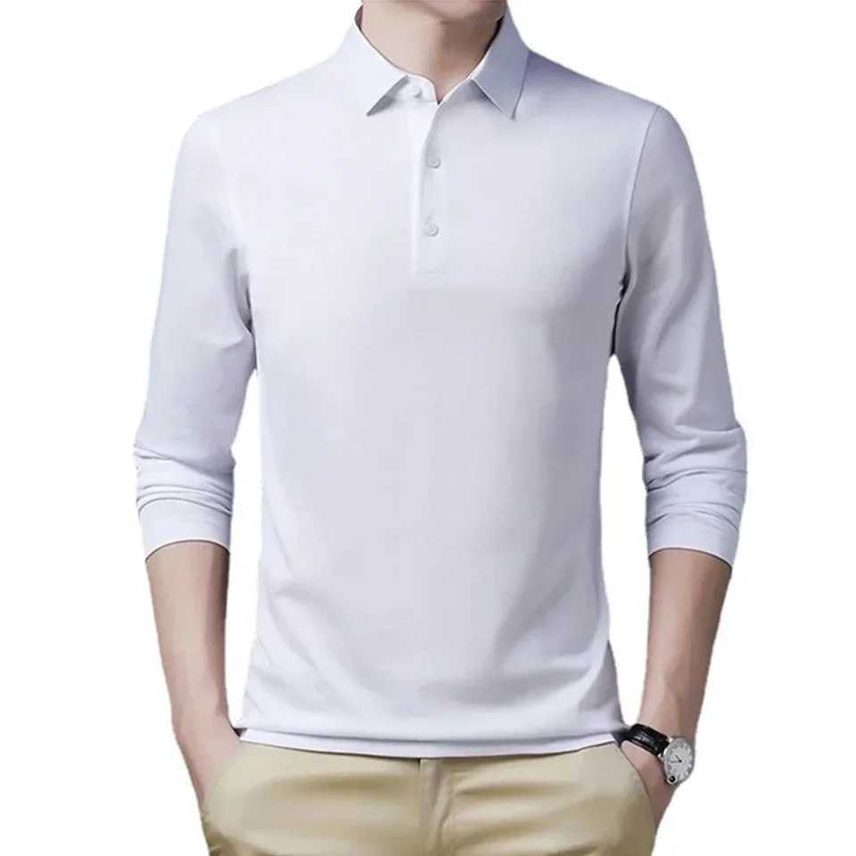 Fashion Autumn Spring Mens Long Sve Neck Cotton Black and White Business T-shirt W241106