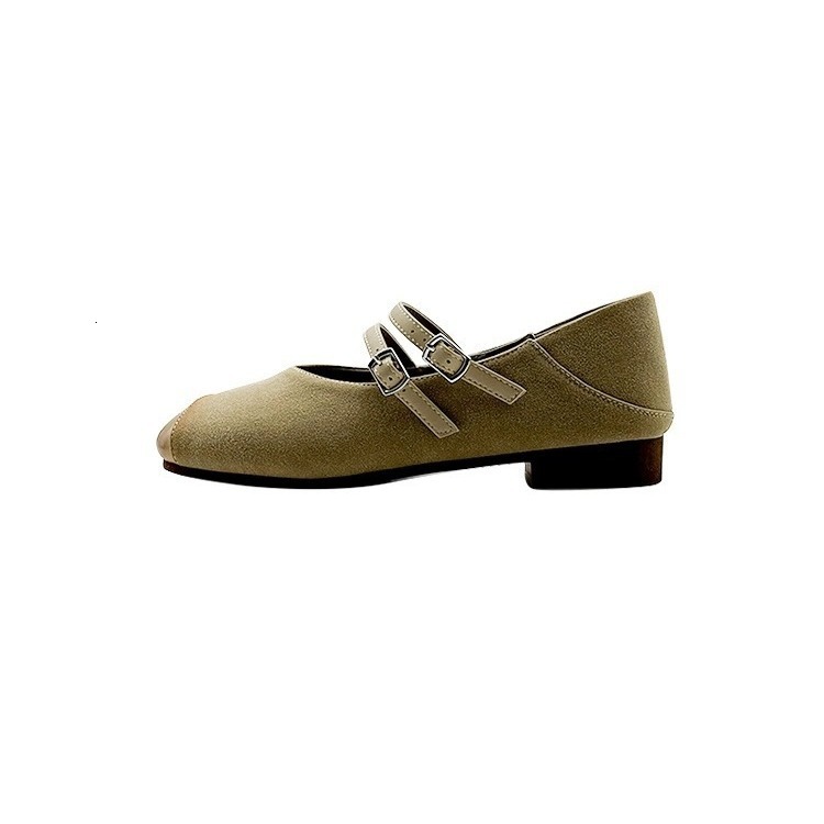 Patchwork Soft Leather Mary Jane Sneakers for Women - Flats with Double Button Strap and Square Toe
