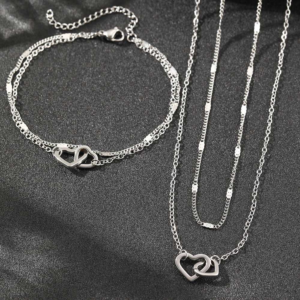 Stainless steel jewelry set high-end and atmospheric bracelet necklace double chain design jewelry set X241106