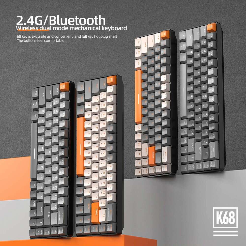 60% Dual Mode Wireless/Bluetooth nical Keyboard Hot-Swappable Mini 68-Key Red Switch for PC iPhone iPad