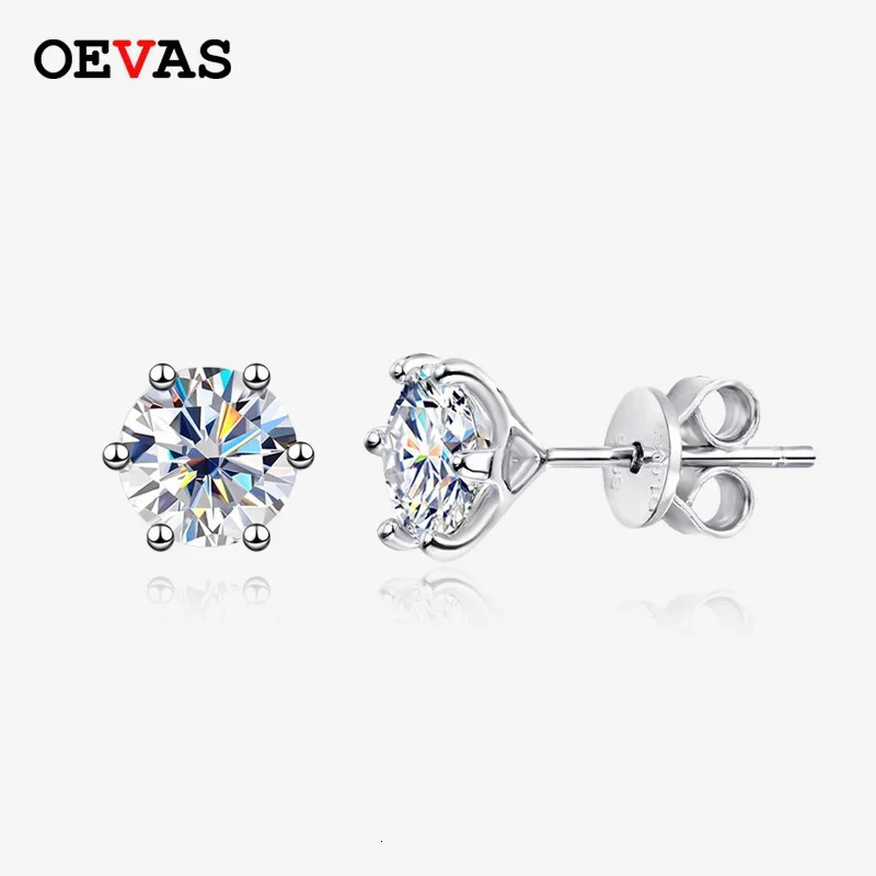 OEVAS 100% 925 sterling silver 0.2-2 carat D-color silica diamond stud earrings suitable for womens sparkling party exquisite jewelry gifts 241106