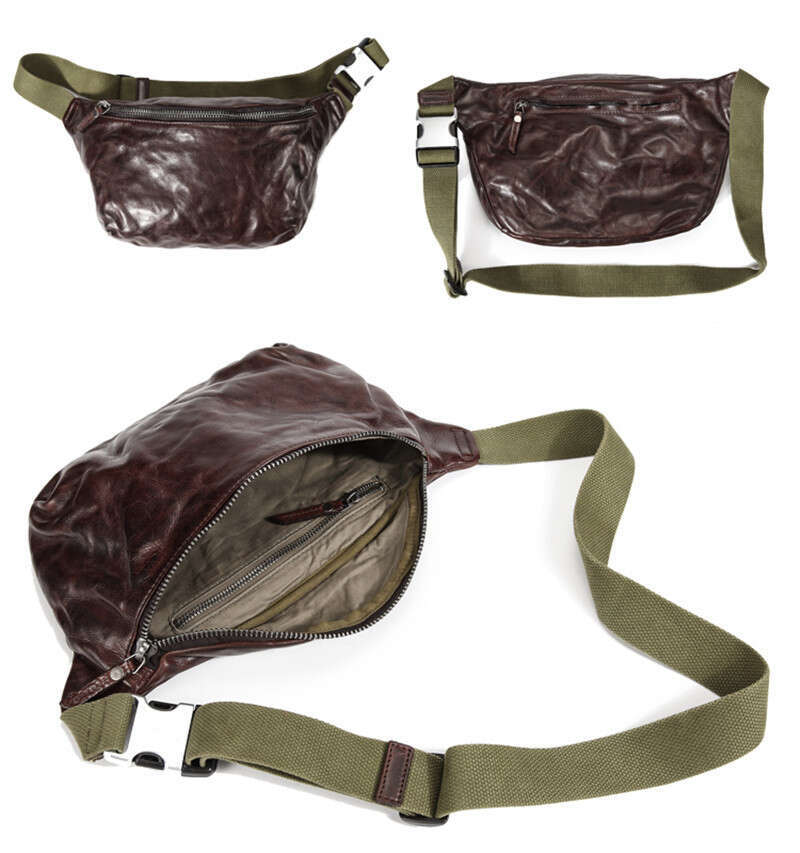 Fashion Vintage Genuine Leather Men Chest Casual Natural First Layer Cowhide Multifunctional Waist Pack Crossbody Bag