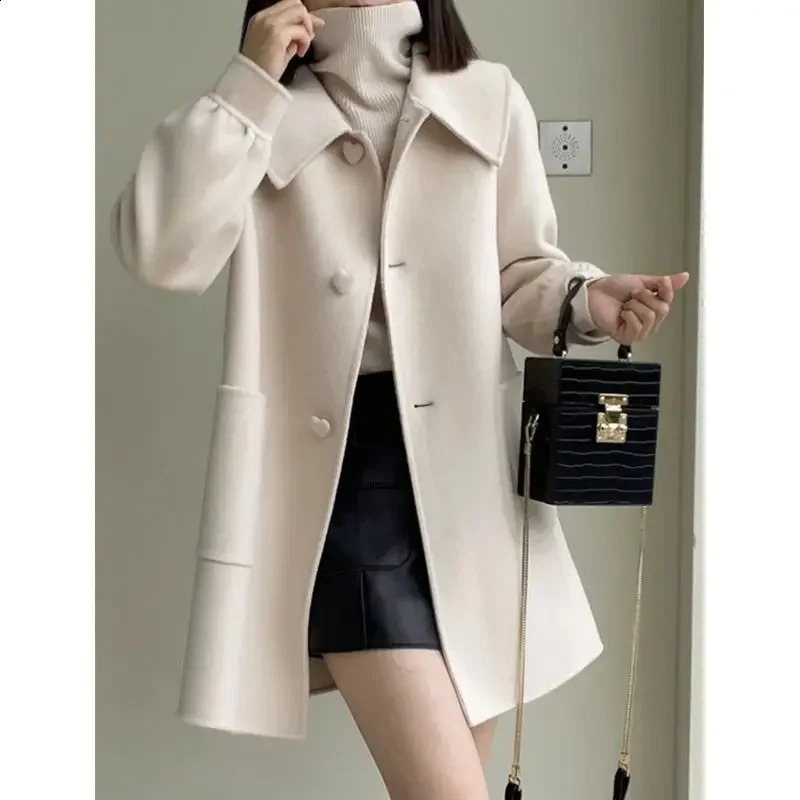 Fashion Blended Woolen Coat Womens 2024 Autumn Winter Christmas Red Singlebreasted Slim Wool Jacket Outwear Plus Size 241105