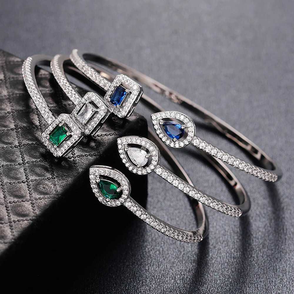 Huitan luxury green/white/blue cubic zirconia cuff bracelet suitable for warm and high-quality Fem handmade jewelry 2022 direct singing X241106