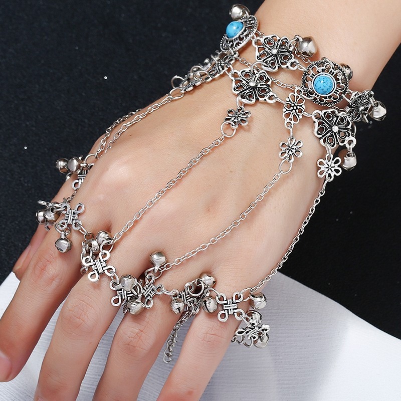 Zixia Fairy Bracelet Hanfu Ethnic Dance Hollow Flower Hand Bell Ring Integrated Bracelet