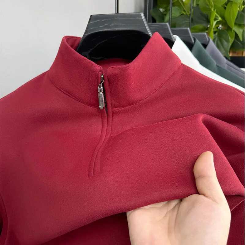 High end brand mens solid color shirt 2024 autumn fashion half zipper long Sve fashion casual stand up collar mens clothing W241106