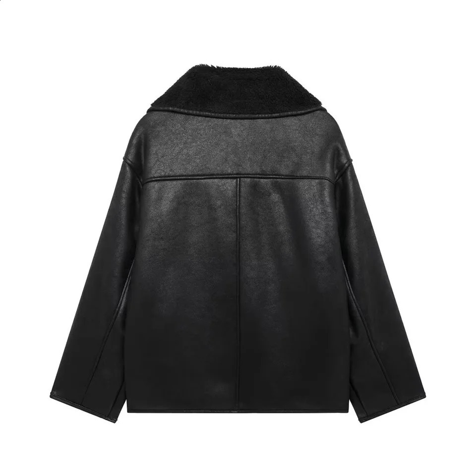 RZRA Womens AutumnWinter coat lapel singlebreasted pockets to dress up chic short leather jacket 241105