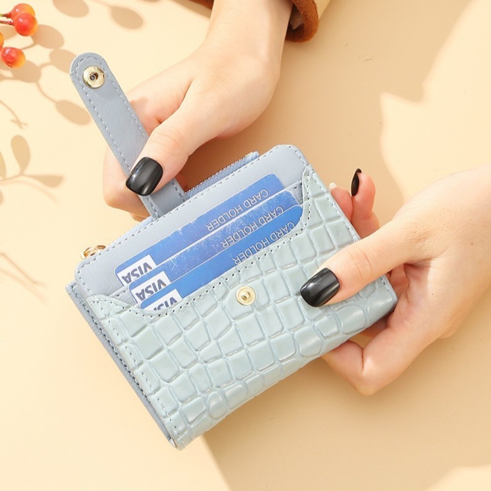 Multi slot wallet, fashionable leather, solid color designer handbag, crocodile print, waterproof women's card bag