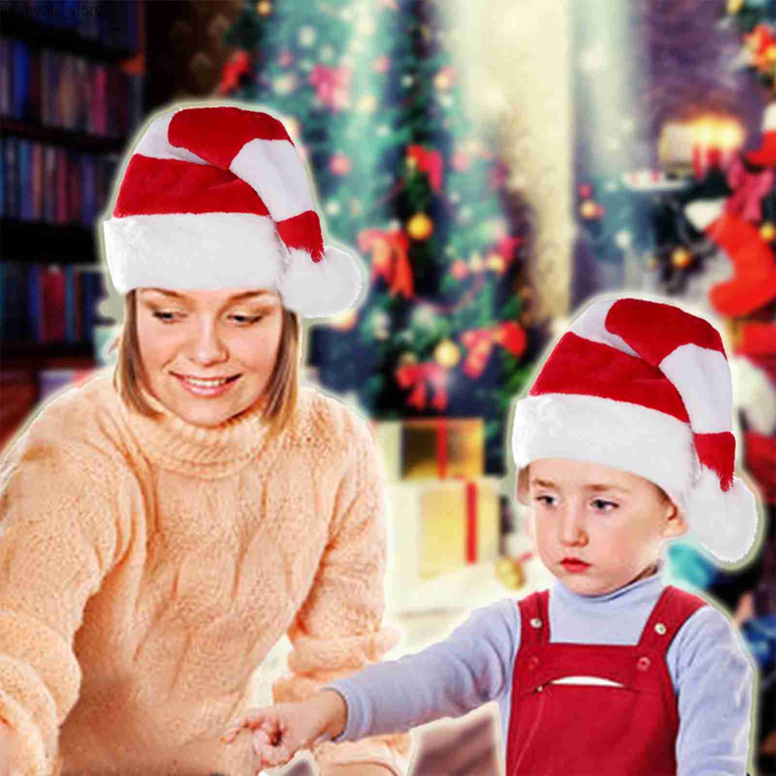Wide Brim Hats Bucket Hats Winter Warm Plush Christmas Hat Creative Soft Plush Christmas Hat Cap for Home Xmas Santa Claus Gift L240910