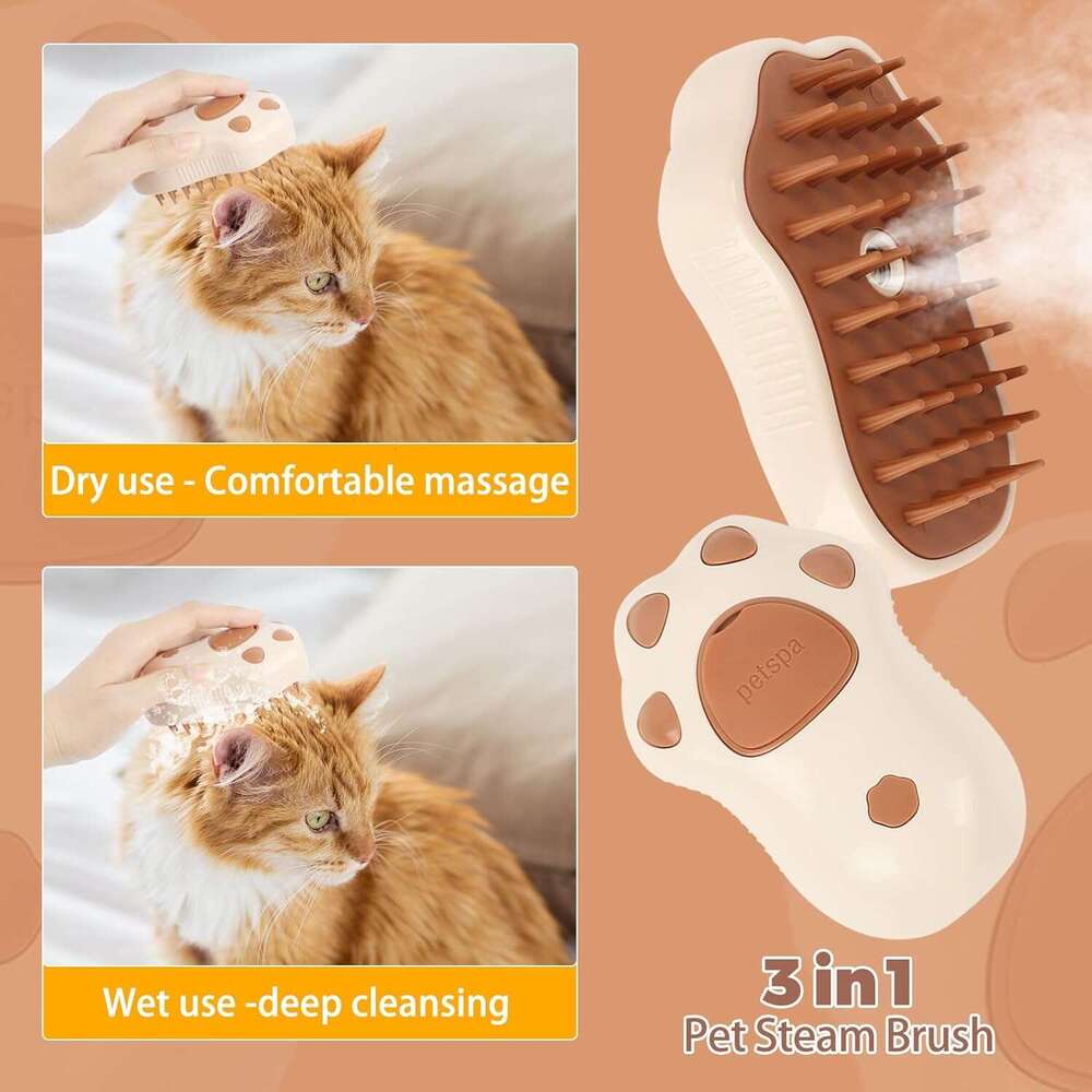 steam brush for cats, 3 In 1 Steamy New Upgrades Silicone Self-Cleaning Spray Shedding, Steam Brush, Pet Hair Cleaning Brush For Cat Dog