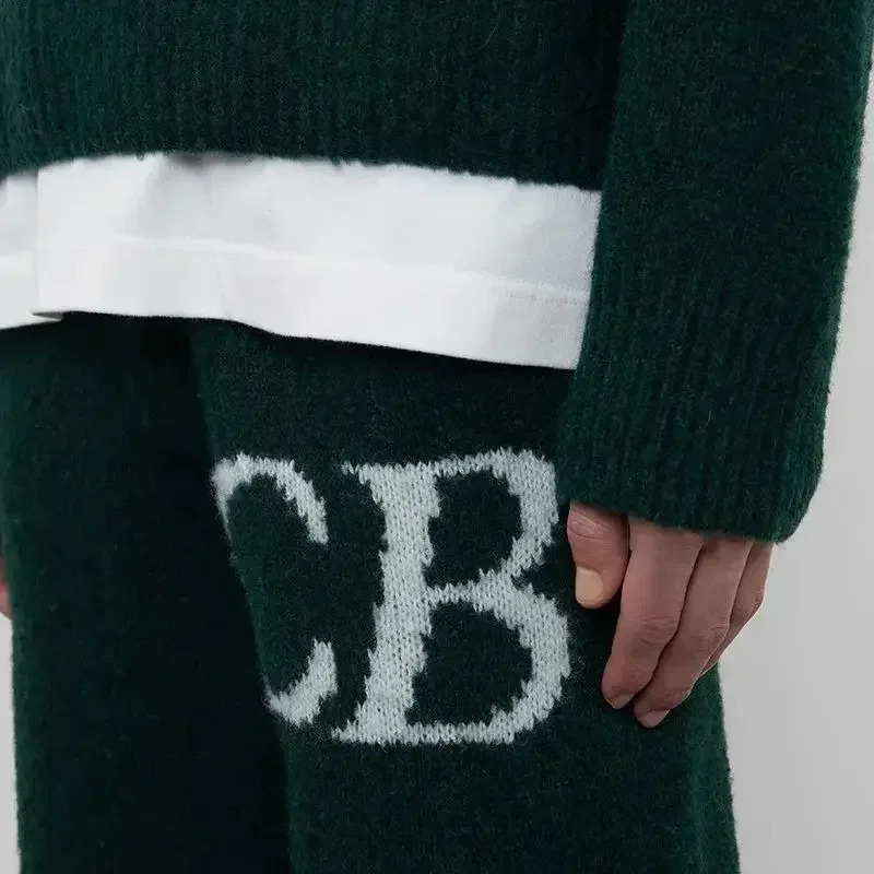Heavy Fabric Quality CB Jacquard Drawstring Pants Men Women Knit Sweatpants Royal Blue Green 241104