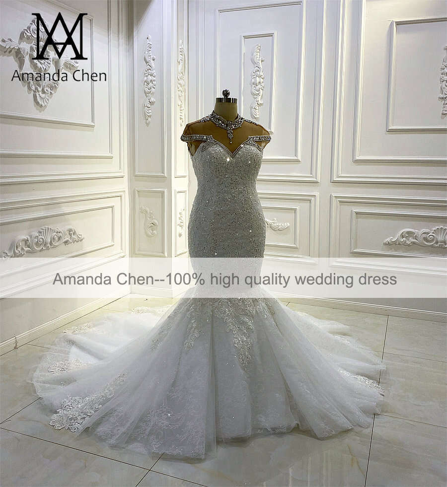 Cap Sleeve Lace Appliqued Mermaid Africa Wedding Dress