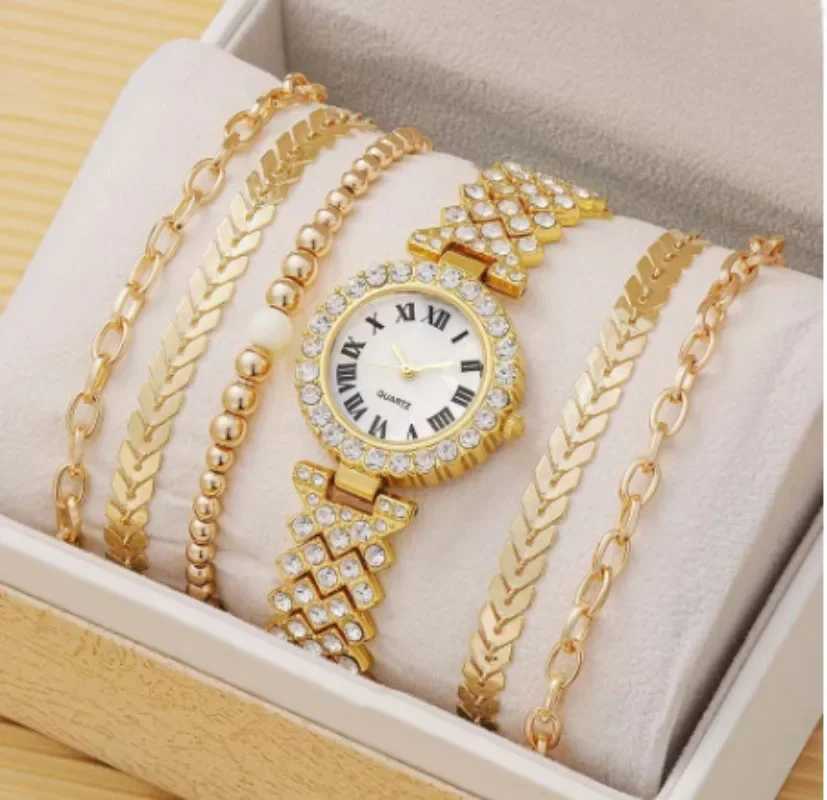 Diamond Wens Bracelet Watch Luxury Fashion Watch Bracelet Set Fl Crystal 5Pcs Watch Used for Wen Rhinestone Set Gift Reloj X241106