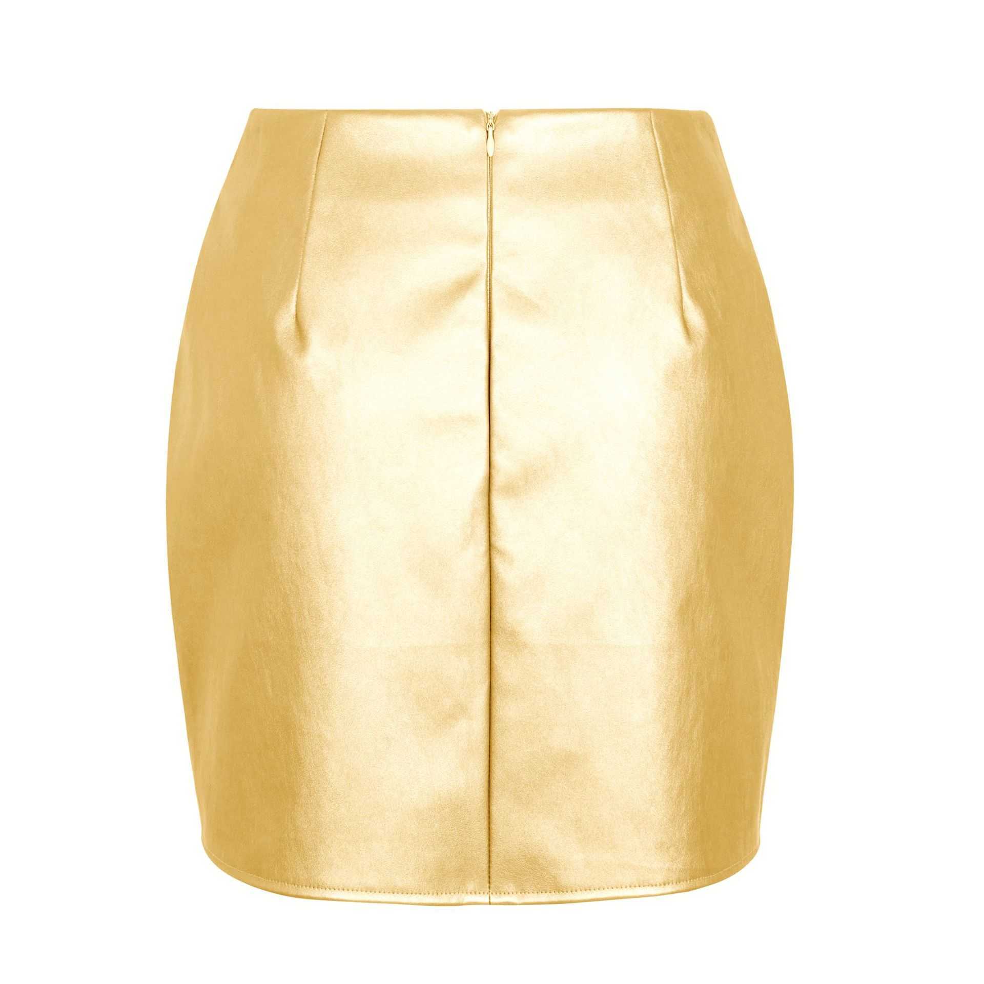 Silver Gold Women Hip Skirt Pu Leather Short Skirt For WoMan Sexy High Waist Zipper Half Body Split Skirt With Hip Wrap Skirt Vintage Career Skirts 24