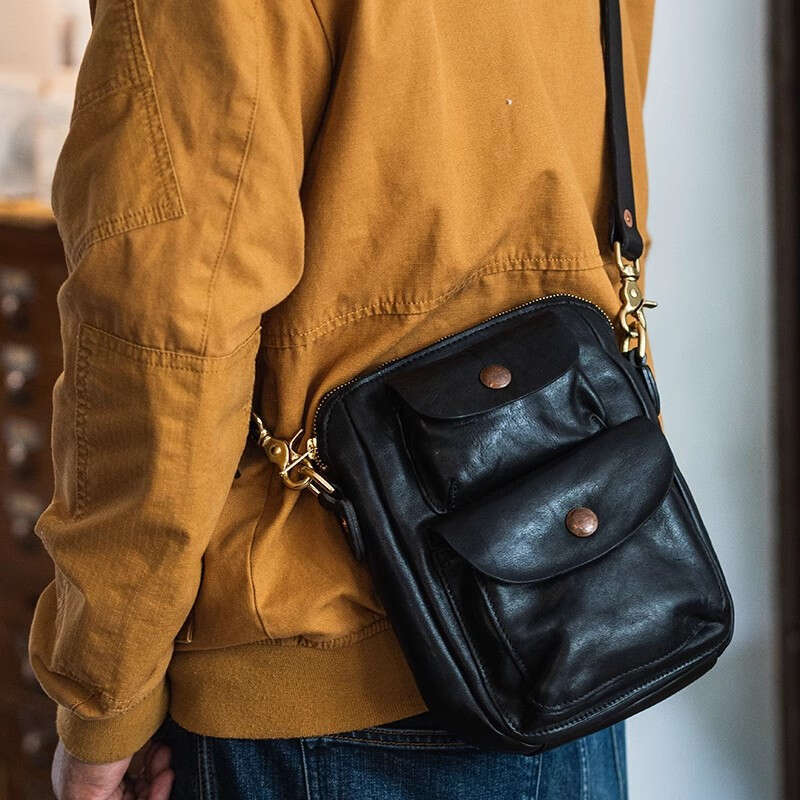Organizers Designers Handmade Genuine Leather Men's Messenger Leisure Retro Real Cowhide Multi-Pocket Shoulder Bag