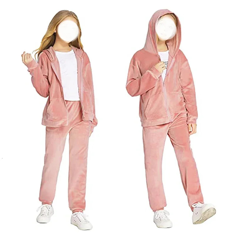 Children Boys Girls Velvet Sweatsuit Toddler Zipper Up Hoodie Jackets Pants Set Fashion Winter Kids 2Pieces Tracksuits Outfits 241106