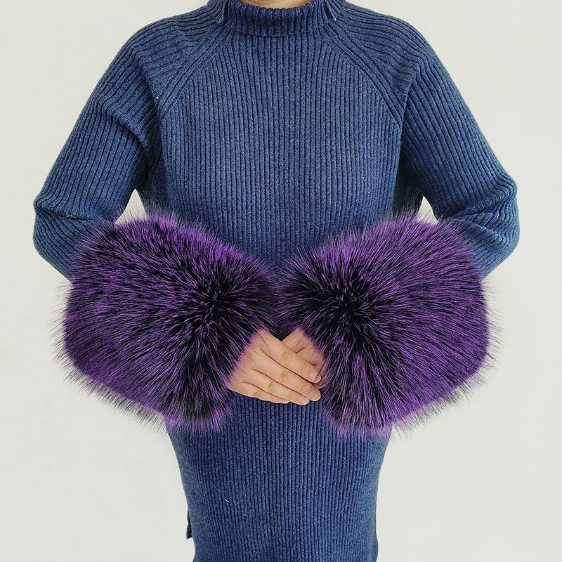 Winter faux fur cuffs faux fur cuffs womens thick plush windproof wristband sleeve 241106