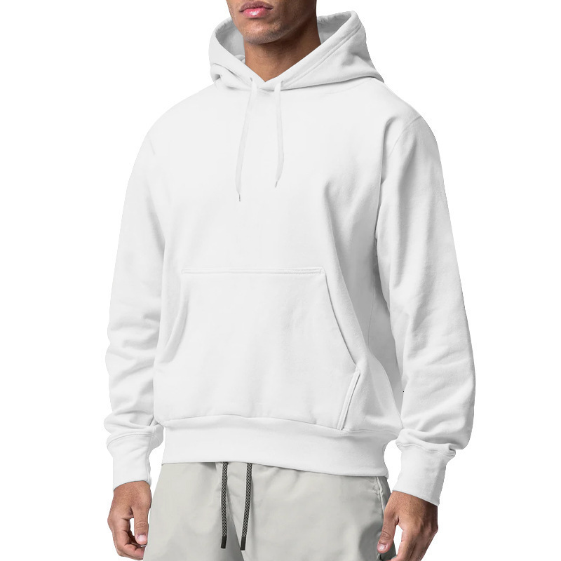 New designer autumn and winter new men's solid color wool sports hooded sweatshirt with hat rope