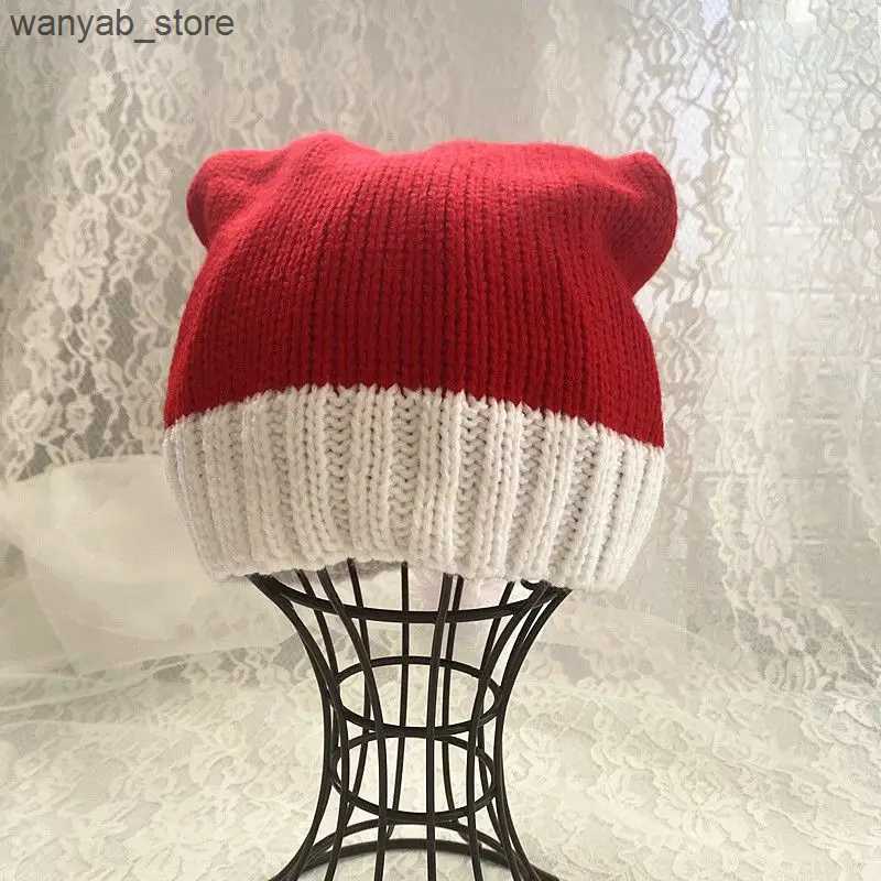 Wide Brim Hats Bucket Hats Knitted Red Christmas Hat Xmas Ball Hat Santa Adult Child New Year Decorations L240910