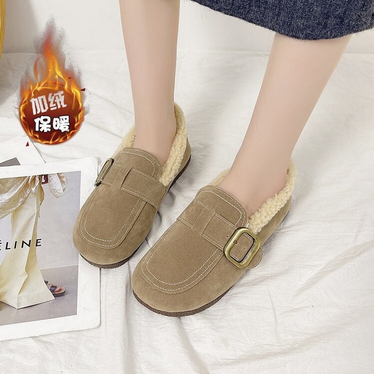 High heels, plus plus plus size bean shoes, women's music shoes, versatile and thick plush single shoes, wearing cotton shoes on the outside