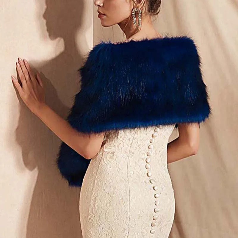 Bridal Wedding Elegant Long Pashmina Winter Womens Artificial Fur Long Shawl Stoll Bag Shawl Warm Womens Waist Coat Cloak 241106