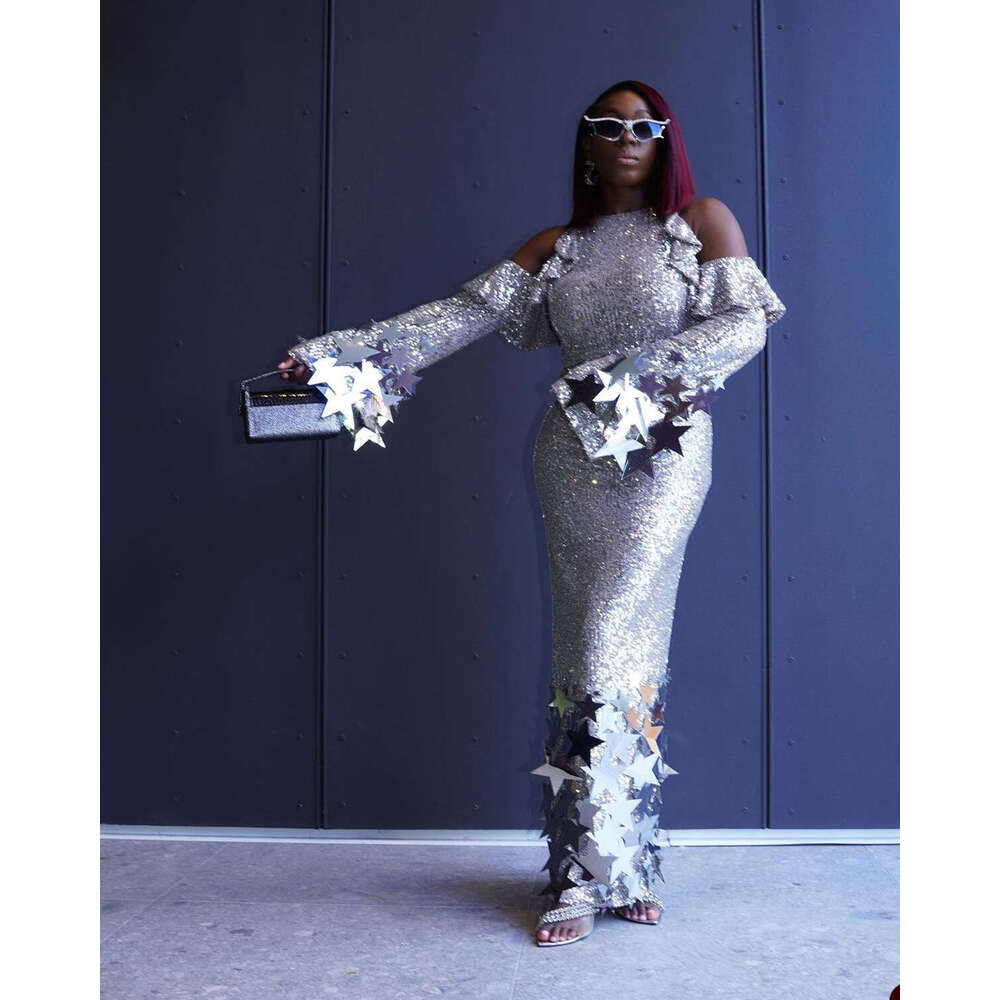 FASHION SHOW Mermaid Evening Shine 3D-Stars Appliques Sexy Off Shoulder Slim Fit Or-Length Prom Dresses Custom Made