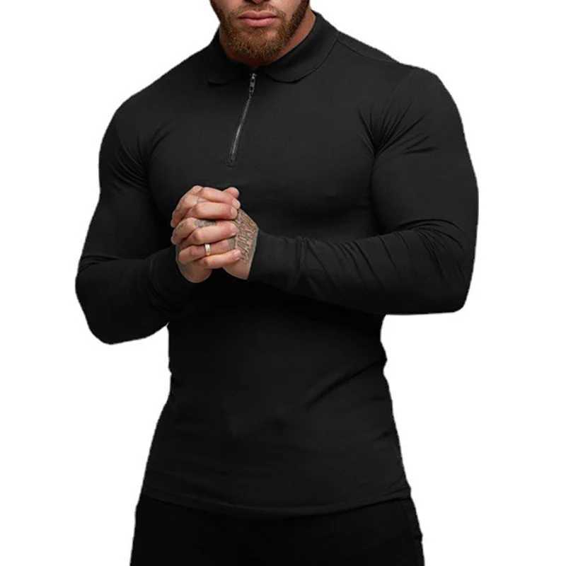 New autumn mens elastic cotton sports mens spring casual long Sve breathable T-shirt gym clothing W241106